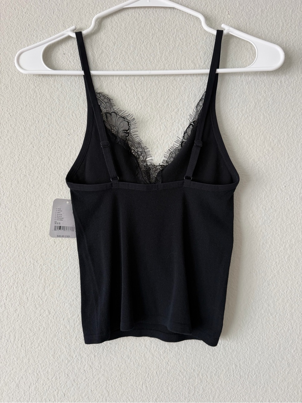 Free People Intimately Lace Trim Cami XS/S Black Ribbed Eyelash V-Neck Tank NWT - Picture 4 of 10